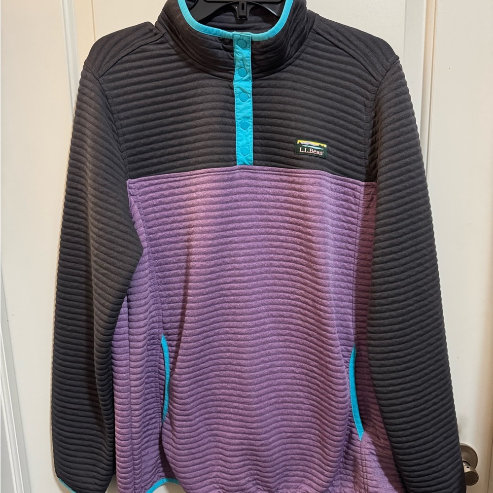 L.L. Bean Quilted Pullover Sweatshirt in Black, Purple & Teal